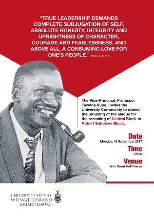 Robert Sobukwe Block renaming ceremony invitation